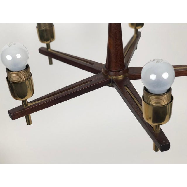 Five Arms Chandelier in Teak Wood and Brass by J. T. Kalmar for Kalmar, 1965 For Sale - Image 10 of 18