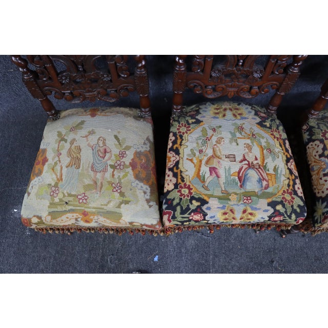 Wood Oak Carved Victorian Chairs Set/4 For Sale - Image 7 of 9