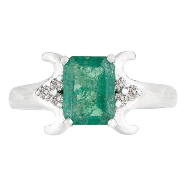 Vintage Style Emerald Diamond Cocktail Ring - Size 7.5 For Sale