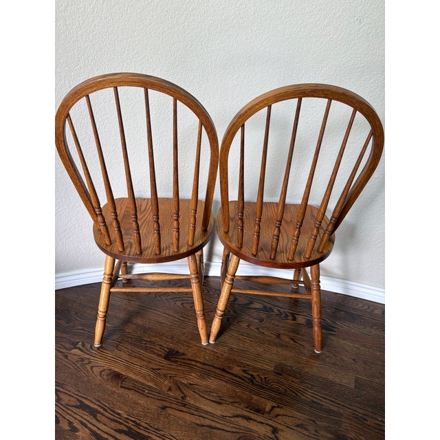 Pair of Mid-Century h.w. Hull & Sons Solid Oak Windsor Dining Chairs For Sale - Image 4 of 17