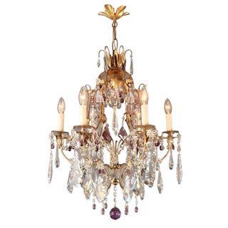 1940s Crystal Chandelier Purple and Bohemian Czech Crystals Floral European Design For Sale