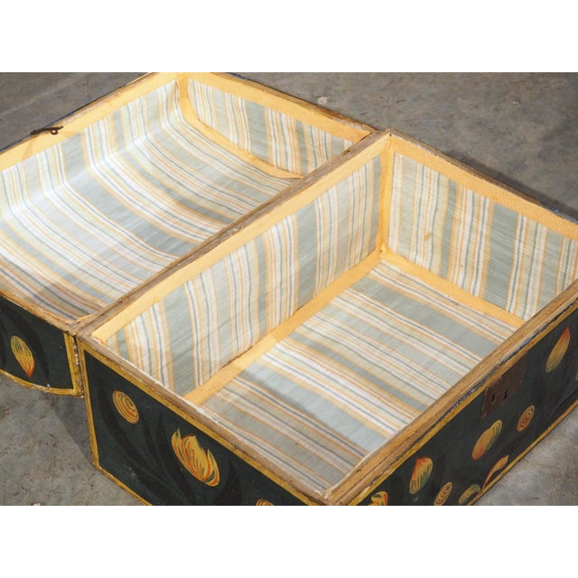 19th Century Hand Painted Polychrome Trunk With Floral Decor, Normandy France For Sale - Image 4 of 18