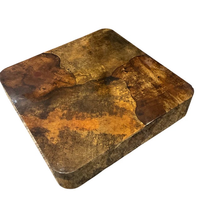 1980s Goatskin Curved Square Coffee Table W/Brass Base For Sale In Los Angeles - Image 6 of 8