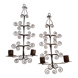 Pair of 1950s Hand-Crafted Metal Wall Candle Sconces
