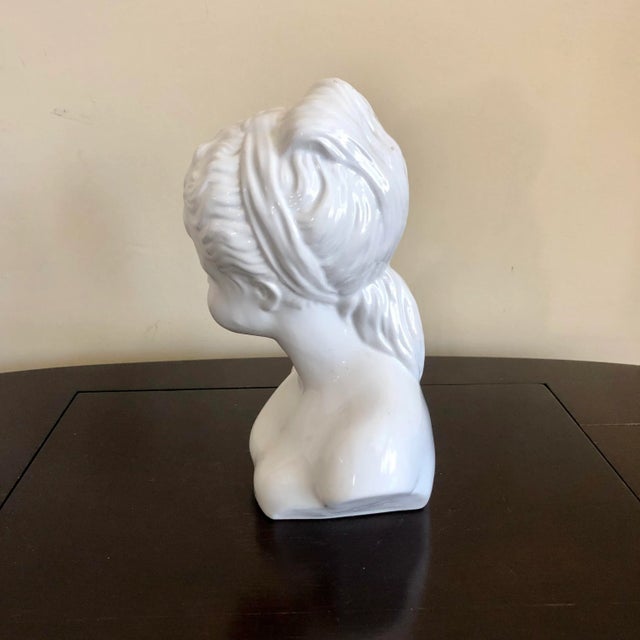 Mid 20th Century Vintage White Italian Pottery Bust of a Girl For Sale - Image 5 of 8