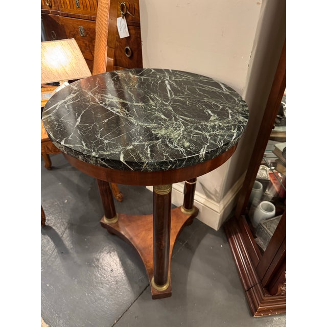 19th Century Antique Walnut French Marble Top Round Side Table For Sale - Image 4 of 6