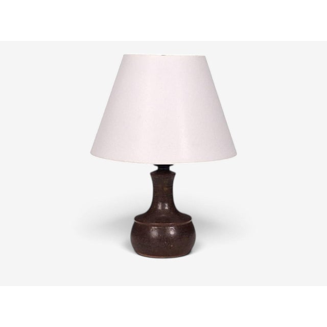 1960s Danish Modern, Small Table Lamp, Brown Glazed Stoneware For Sale - Image 4 of 10