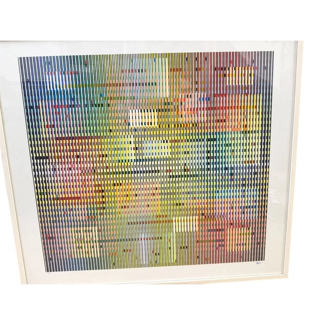This framed work is an optical-kinetic serigraph or "tapigraphie" print titled Typograph (or Tapigraphie) by the Israeli...