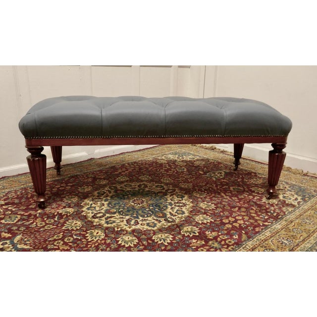Large Deeply Buttoned Chesterfield leather Library Stool This is a good Sturdy Library Stool it has turned and fluted...