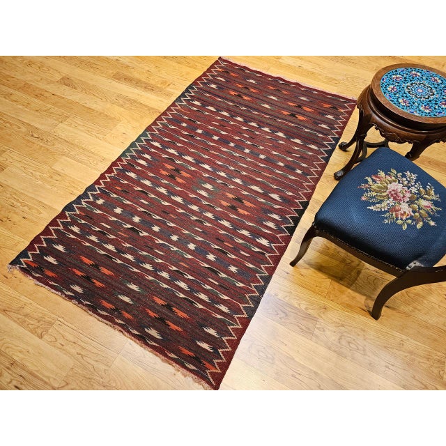 Vintage Moroccan Kilim Rug, Handwoven Wool & Cotton, Stripe Pattern, Red & Brown, 4x7 For Sale - Image 9 of 10