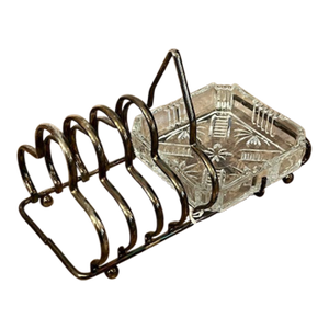 Vintage Silver Plate Toast Rack With Glass Butter Dish