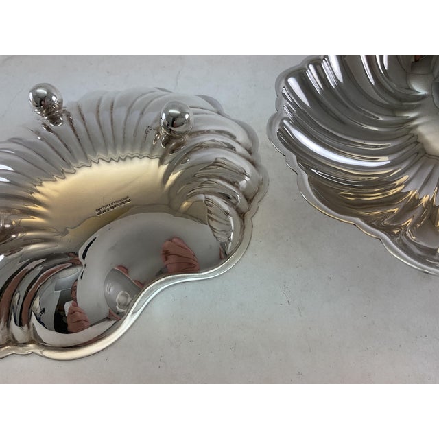 1980s Shell Shaped Silver Plate Sweet Dishes on Ball Feet - a Pair For Sale - Image 13 of 13