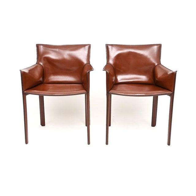 Mid-Century Modern Vintage Italian Leather Armchairs by Enrico Pellizzoni, 1980, Set of 2 For Sale - Image 3 of 11
