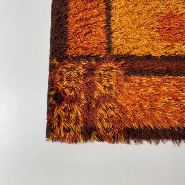 1960s Original Scandinavian Square Pattern Rya Rug from Ege Taepper, Denmark, 1960s For Sale - Image 5 of 18