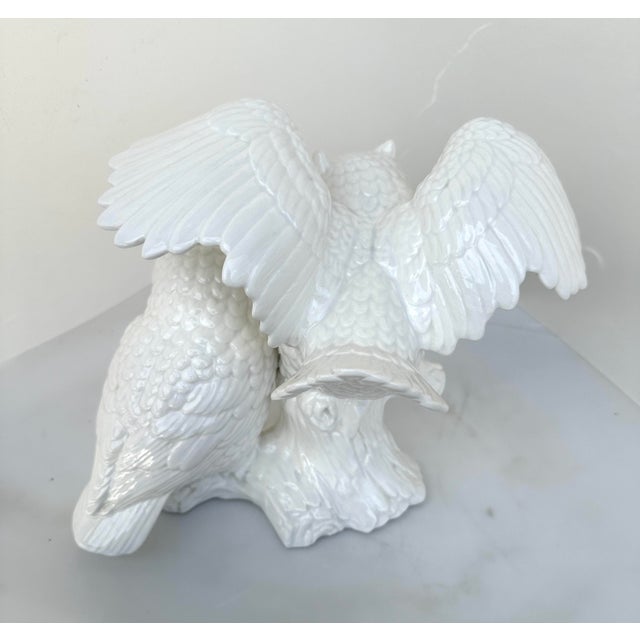 Vintage Ceramic White Owls on a Branch. Great on a bookcase, has a mark on the bottom N with 202. 10.5in w x 8.75in h x...