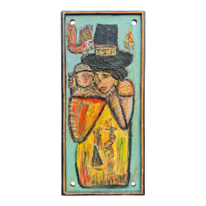 Colorful Folk Art Painting on Board - Andean Mother and Child - Signed and Dated