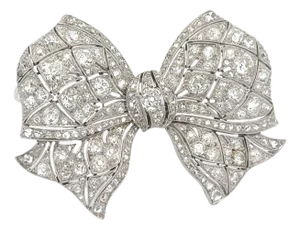 Antique Art-Deco Diamond Old-Cut Platinum Bow Brooch