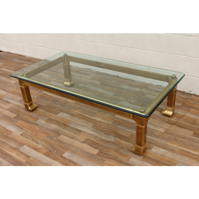 Mid-Century Modern Vintage Mastercraft Brass Chinoiserie Glass Top Coffee Table, 1970s Hollywood Regency For Sale - Image 3 of 18