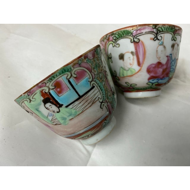Antique Chinese Export Famille Rose Medallion Porcelain Cups , Near Pair For Sale - Image 10 of 11