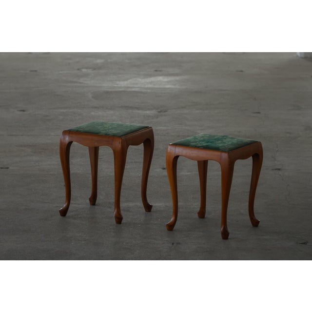 Mid-Century Rococo Style Wooden Stools with Cabriole Legs, Denmark, 1940s, Set of 2 For Sale - Image 14 of 18