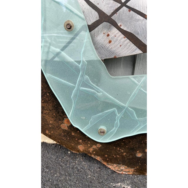 Signed 1990’s Modern Abstract Etched Glass Steel Wall Art Sculpture For Sale In Chicago - Image 6 of 13