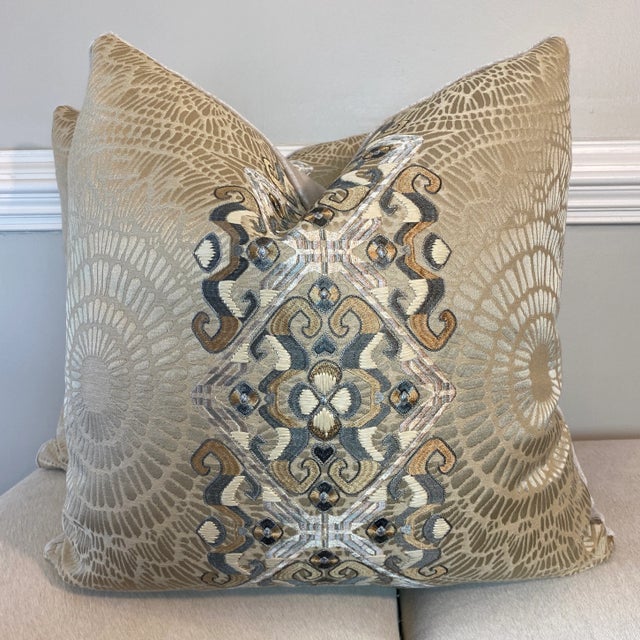 Champagne Beacon Hill “Ammolite Silver Gold” 22” Pillows -A Pair For Sale - Image 8 of 8