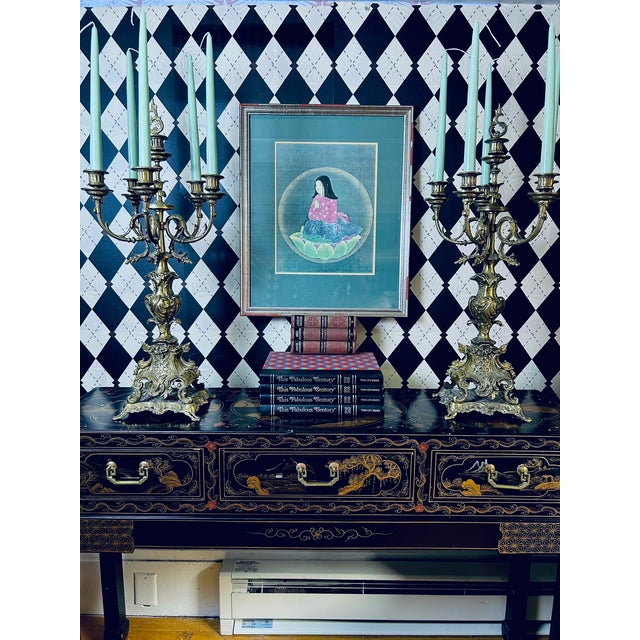 Japanese 1980s Large Japanese Chigo Daishi Buddhist Framed Print With Lotus, 23" For Sale - Image 3 of 9