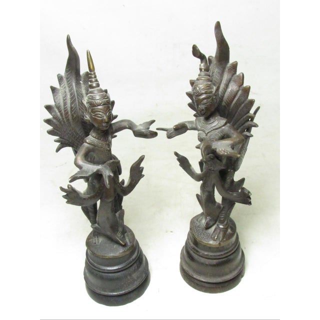 Pair of Antique Thai Bronze Kinnaris Figurines For Sale - Image 18 of 18