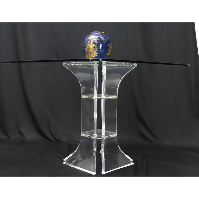 Mid 20th Century Set of 4 Lucite Dining Chairs Square Dining Table on Single Pedestal Base For Sale - Image 5 of 18