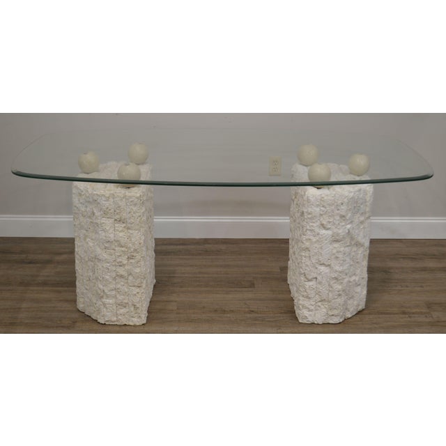Postmodern Tessellated Marble Double Pedestal Glass Top Dining Table Chairish