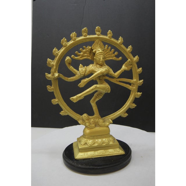 1970s Bright Brass Nataraja Dancing Shiva Sculpture on Wooden Base – 8" For Sale - Image 9 of 17