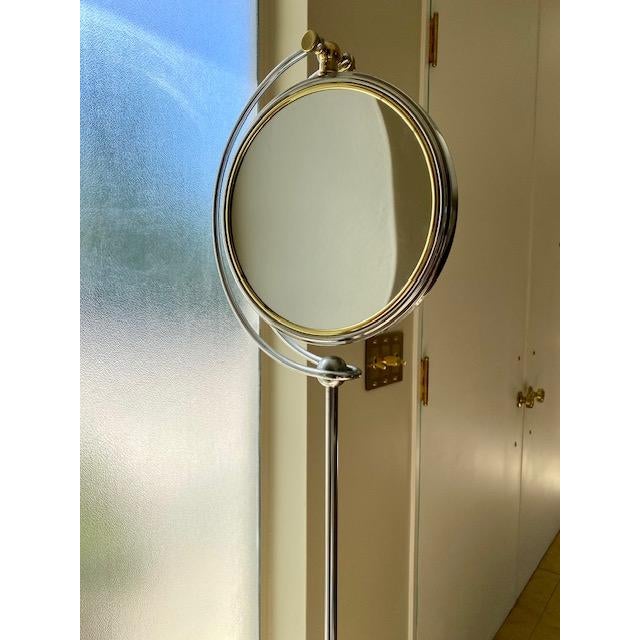 Chrome Italian Modern Two -Tone Chrome and Brass Standing Mirror Mid 20th Century- Regency- In the Style of Romeo Rega For Sale - Image 8 of 9