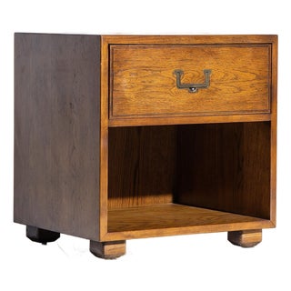 Henredon Campaign Mid Century Oak and Brass Nightstand For Sale