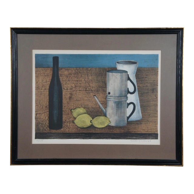 Herbert Breiter German Mid Century Still Life Lemon Coffee Wine Lithograph Print For Sale