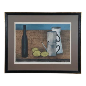 Herbert Breiter German Mid Century Still Life Lemon Coffee Wine Lithograph Print