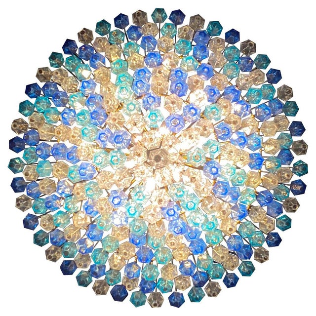 Sapphire Color Poliedri Murano Glass Ceiling Light or Chandelier For Sale - Image 4 of 18