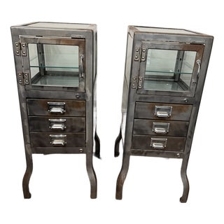 Pair of Restoration Hardware Pharmacy Apothecary Display Cabinets For Sale