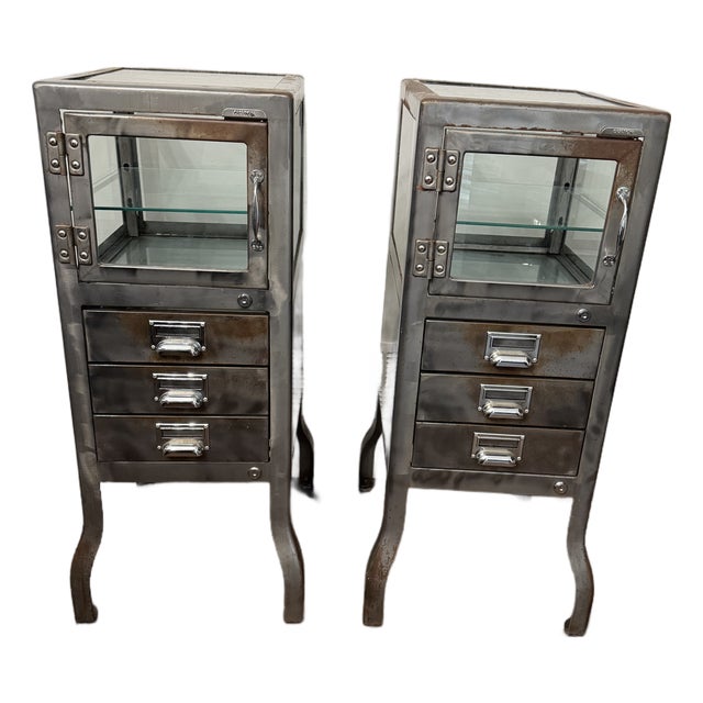Pair of Restoration Hardware Pharmacy Apothecary Display Cabinets For Sale