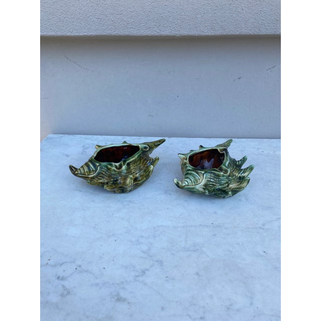 Ceramic Pair of French Mid-Century Majolica Shell Catchall For Sale - Image 7 of 7