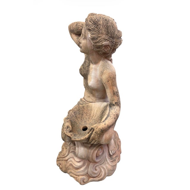 Neoclassical Vintage Neoclassical Terracotta Garden Fountain - Maiden With Scallop Shell For Sale - Image 3 of 7