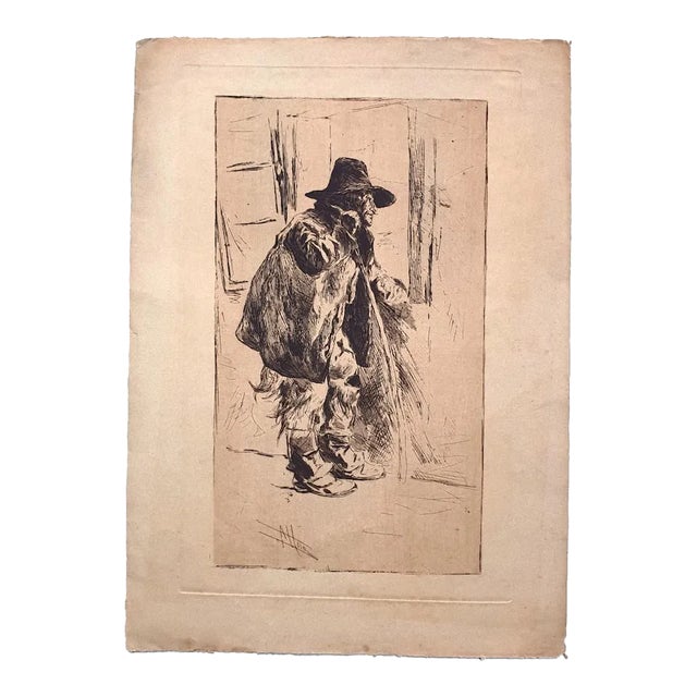 Old Man - Original Etching on Paper by Henri Piere Jamet - 19th Century 20th century For Sale