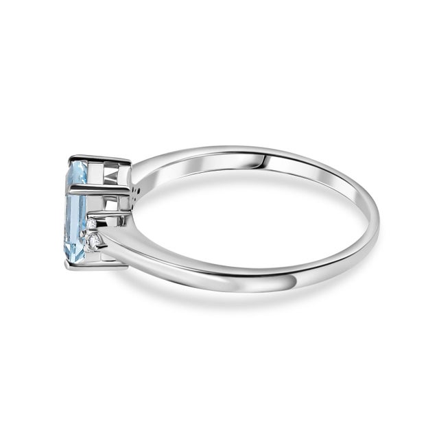 14k Gold Aquamarine Diamond Ring Size 5 For Sale - Image 4 of 12