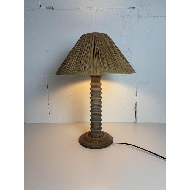 Mid-Century Modern French Brutalist Wood Turned Table Lamp by Charles Dudouyt, 1950s For Sale - Image 11 of 16