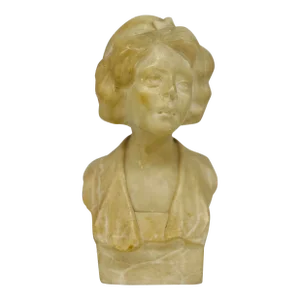 19th Century, Art Nouveau Carved Marble Bust of a Lady - Signed Miller