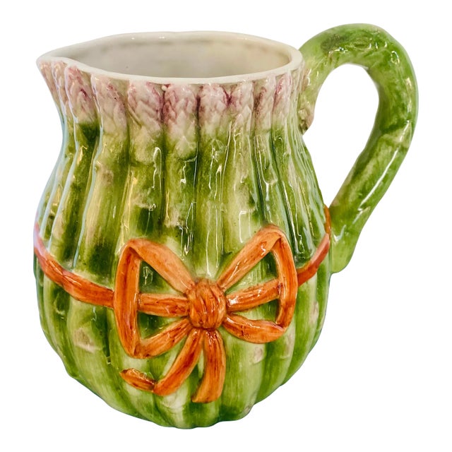 Vintage Trompe De L’Oeil Italian Asparagus Ceramic Pitcher For Sale