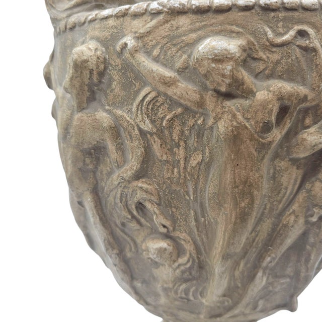 Tan Greek Roman Neoclassical Cast Plaster Urn With Bacchanal Relief and Twin Scroll Handles For Sale - Image 8 of 9