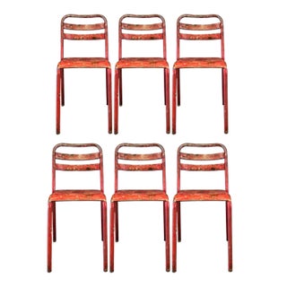 Red Garden Chairs from Tolix, 1950s, Set of 4 For Sale