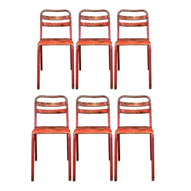 Red Garden Chairs from Tolix, 1950s, Set of 4 For Sale