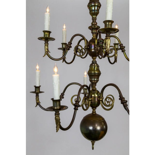 Baroque Dutch Baroque 2-Tier Brass Scroll Candlestick Chandelier For Sale - Image 3 of 13