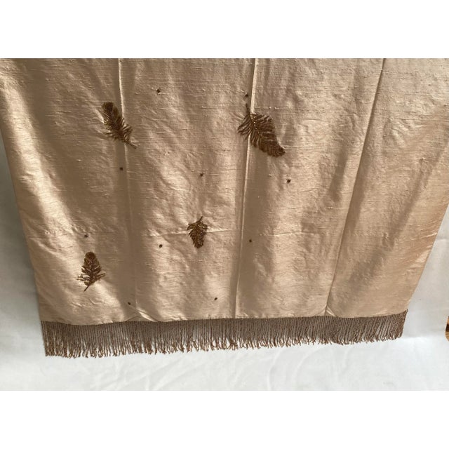 2010s Embellished Beaded Feather Motif Silk Shantung Throw For Sale - Image 5 of 8